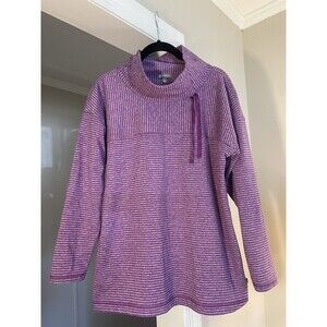 Talbots Women’s Medium Purple Striped Cowl Neck Pullover Sweatshirt Athleisure